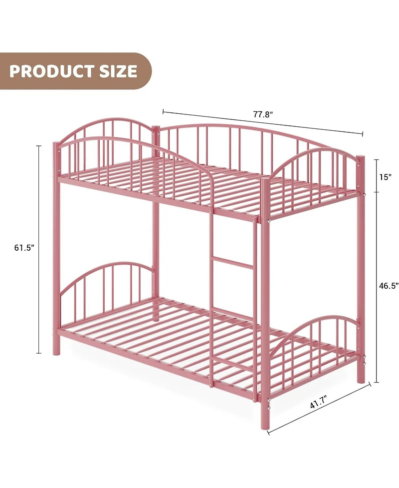 gaomon Metal Bunk Bed Twin Over Twin, Heavy Duty Bunkbeds Frame with Arched Guardrail and Safety Ladder