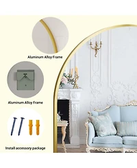 Homfan Arched Bathroom Mirror, Wall Mounted Vanity Metal Frame, Modern Wraparound Hanging Mirror Bathroom, Vanity, Living Room