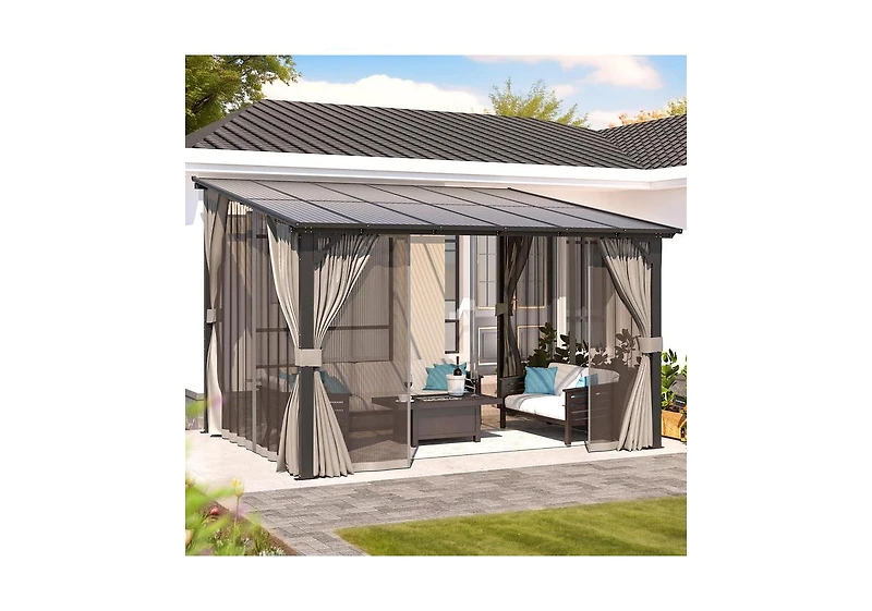 Aecojoy 12'x10' Wall Gazebo with Curtains and Mosquito Netting