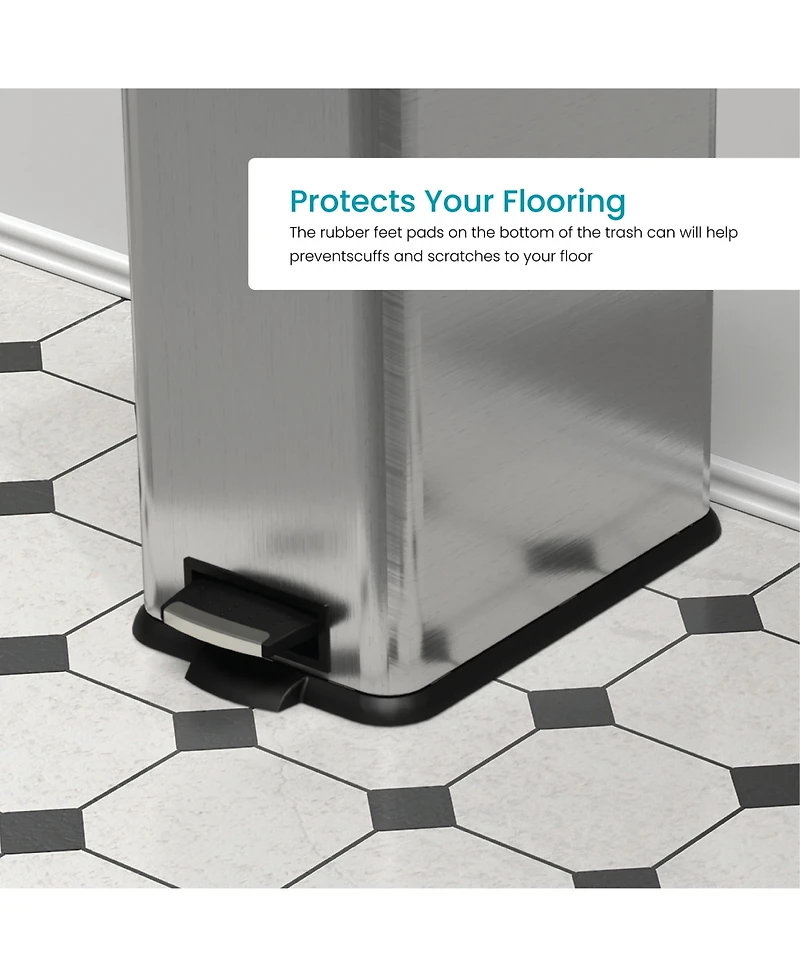 Home Zone Living 4 Gallon Slim Stainless Steel Kitchen Trash Can with Step Pedal and Soft Close Lid