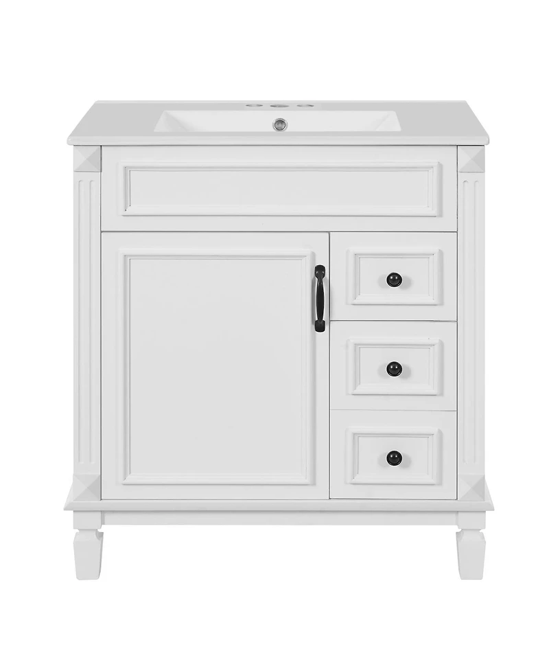 Sillysis 30 Inch Freestanding Bathroom Vanity with Ceramic Sink, French Modern Cabinet, Soft Close Drawers for Small Spaces