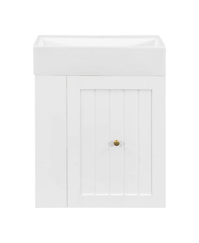 Sillysis 20" Bathroom Vanity with Ceramic Sink, Wall Mounted Storage Cabinet Drawer & Side Shelf for Small Bathrooms