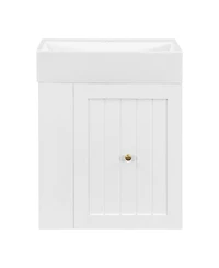 Sillysis 20" Bathroom Vanity with Ceramic Sink, Wall Mounted Storage Cabinet Drawer & Side Shelf for Small Bathrooms