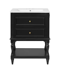 Sillysis 24.4" Retro Freestanding Bathroom Vanity with Sink, Bathroom Storage Cabinet with Open Shelf & Ample Storage Drawers