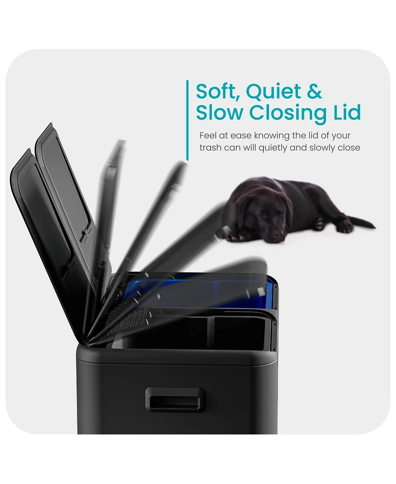 Home Zone Living 16 Gallon Stainless Steel Dual Trash and Recycling Can with Removable Liners Soft Close Lids