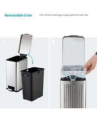 Home Zone Living 4 Gallon Slim Stainless Steel Kitchen Trash Can with Reeded Pattern, Step Pedal and Soft Close Lid