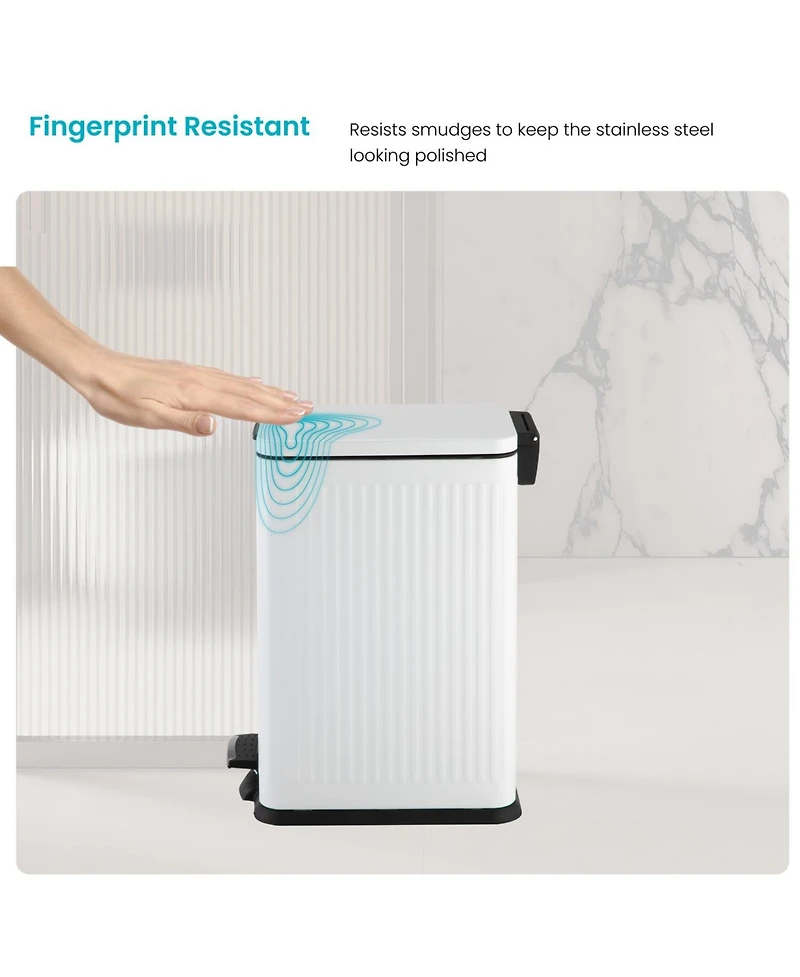 Home Zone Living 4 Gallon Slim Stainless Steel Kitchen Trash Can with Reeded Pattern, Step Pedal and Soft Close Lid