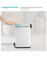 Home Zone Living 4 Gallon Slim Stainless Steel Kitchen Trash Can with Reeded Pattern, Step Pedal and Soft Close Lid