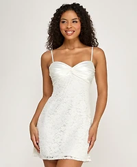 City Studios Juniors' Corded Sweetheart Neck Dress