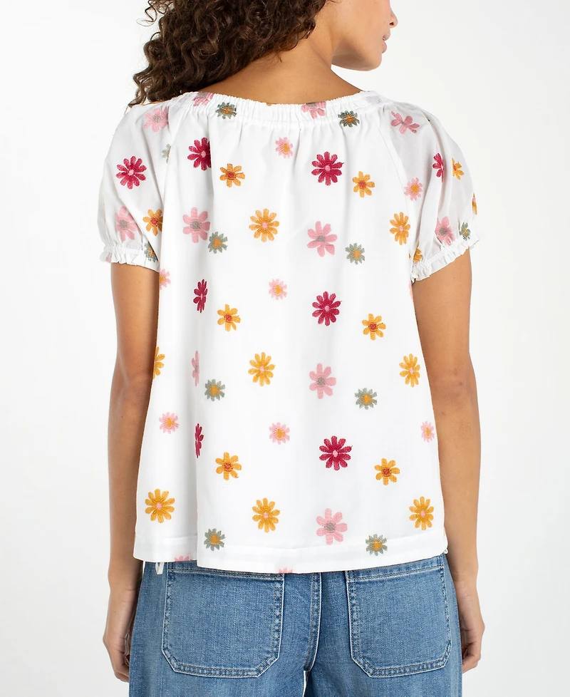 Liverpool Los Angeles Petite Short-Sleeve Tie Neck Top