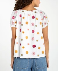 Liverpool Los Angeles Petite Short-Sleeve Tie Neck Top