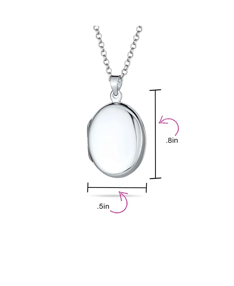 Bling Jewelry Simple Plain Oval Keepsake Photo Lockets Necklace Pendant .925 Silver Sterling