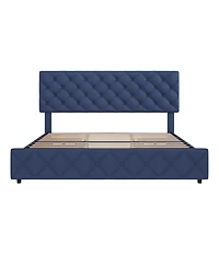 gaomon Bed Frame Adjustable Headboard 4 Storage Drawers Linen Upholstered Platform Diamond Tufted No Box Spring