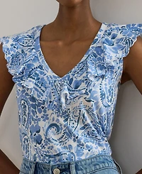 Lauren Ralph Women's Sleeveless V-Neck Top