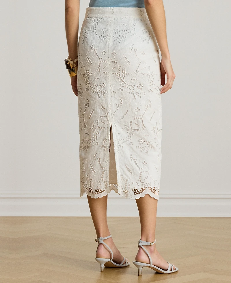 Lauren Ralph Women's Embroidered Midi Pencil Skirt