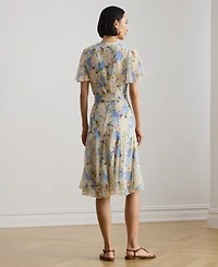 Lauren Ralph Women's Floral Surplice Neck Midi Dress