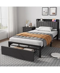 gaomon Loft Bed with Large Desk and 2-Tier Storage Shelves, Heavy Duty Metal Loft Bed with Ladder and Guardrail for Kids and Adults