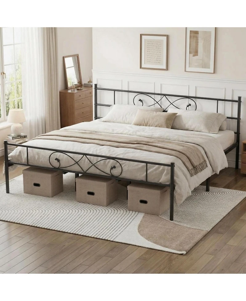 gaomon Platform Bed Frame, Metal with Fist Design Headboard, Under-Bed Storage, No Box Spring Required, Easy Assembly, Noise-Free