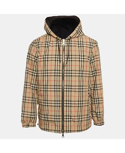 Pre-Owned Burberry Men's Check Synthetic Reversible Hooded Jacket