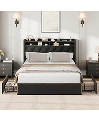 gaomon Full Size Bed Frame with 4 Storage Drawers, Velvet Fabric Upholstered Platform Bed with Tufted Headboard, Wooden Slats, No Box Spring Required