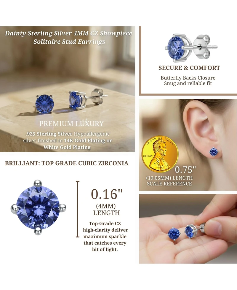 GigiGirl Sterling Silver Solitaire Stud Earrings