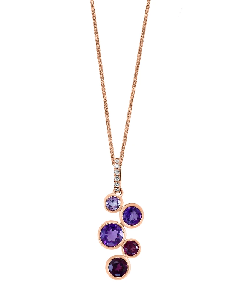 Multi-Gemstone (2-1/8 ct. t.w.) & Diamond (1/20 ct. t.w.) Bezel 18" Pendant Necklace in 14k Rose Gold