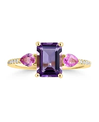 Lali Jewels Multi-Gemstone & Diamond (1/20 ct. t.w.) Ring 14k Yellow Gold