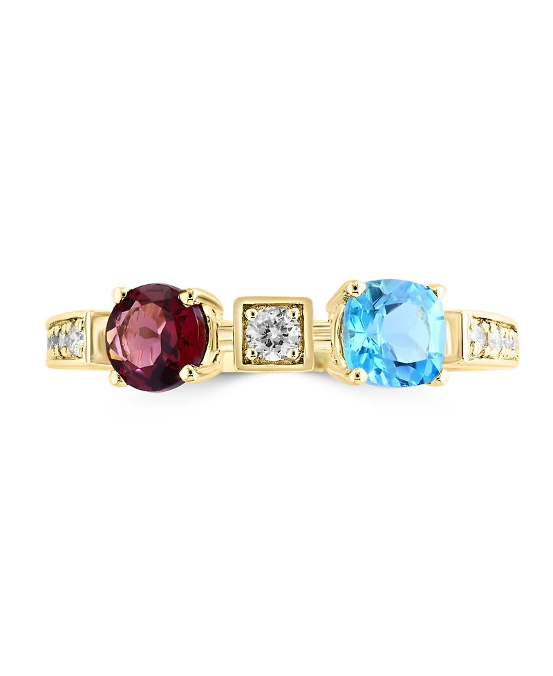 Lali Jewels Swiss Blue Topaz (3/4 ct. t.w.), Rhodolite (1/6 ct. t.w.) & Diamond (1/6 ct. t.w.) Ring in 14k Yellow Gold