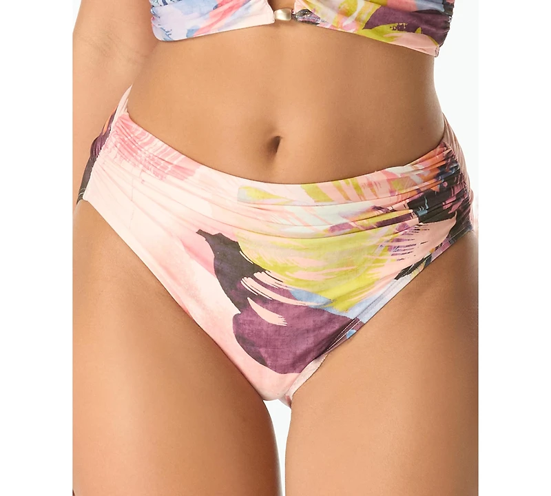 Carmen Marc Valvo Women's Shirred High Cut Full Coverage Bottoms