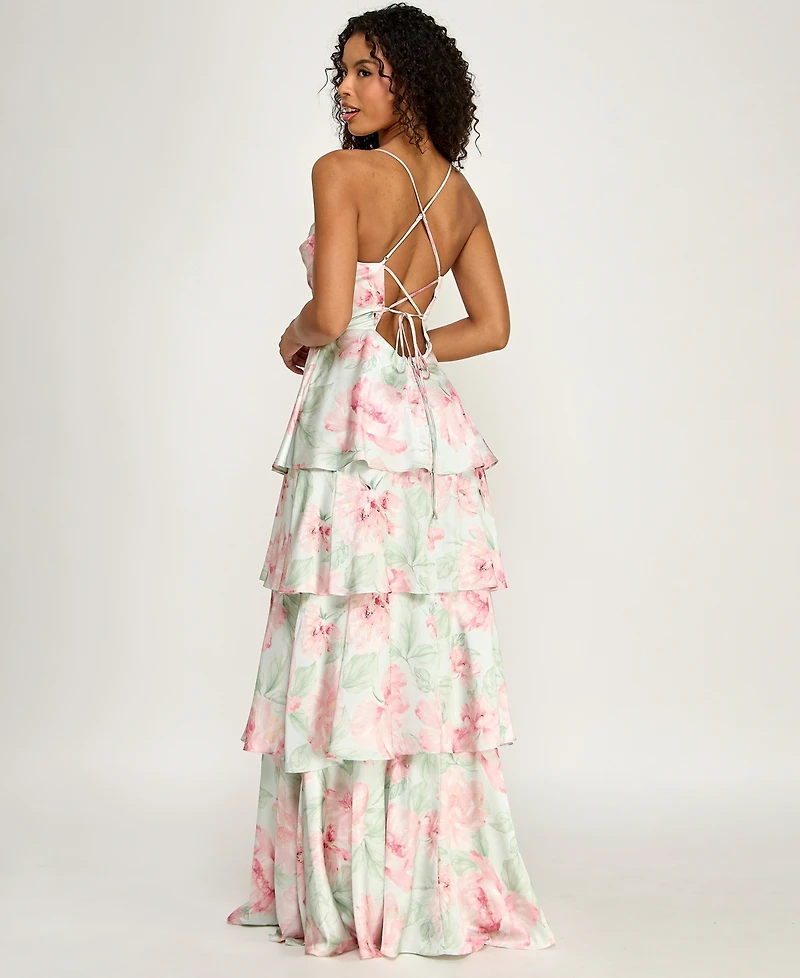 Seni & Cade Women's Floral Strapless Pleated Square Neck Drop Waist Dress