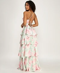 Seni & Cade Women's Floral Strapless Pleated Square Neck Drop Waist Dress