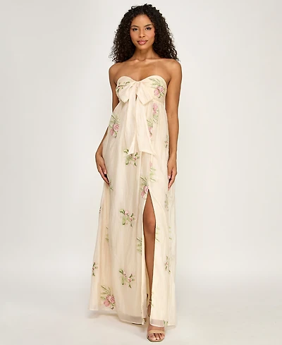 Seni & Cade Women's Floral Embroidered Strapless Tie-Front Dress