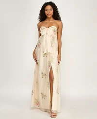 Seni & Cade Women's Floral Embroidered Strapless Tie-Front Dress