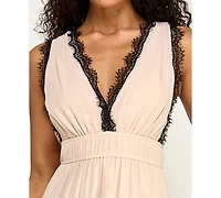 Seni & Cade Women's Sleeveless V-Neck Deep Plunge Lace Trim Dress
