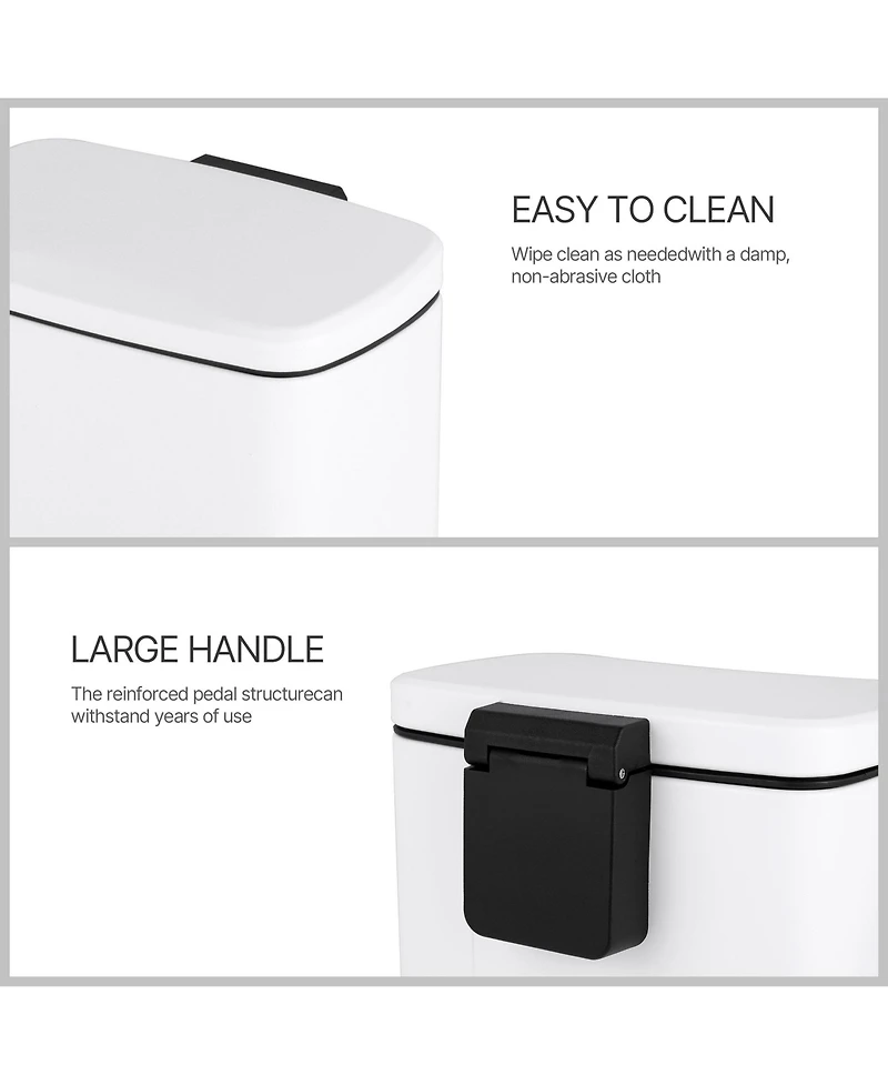 1.3 Gal./5 Liter Rectangular Matt White Step-on Trash Can for Bathroom and Office