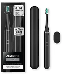 AquaSonic Icon Rechargeable Electric Toothbrush - Ada Accepted, Magnetic Holder, Slim Travel Case, 2 Brushing Modes, Smart Time