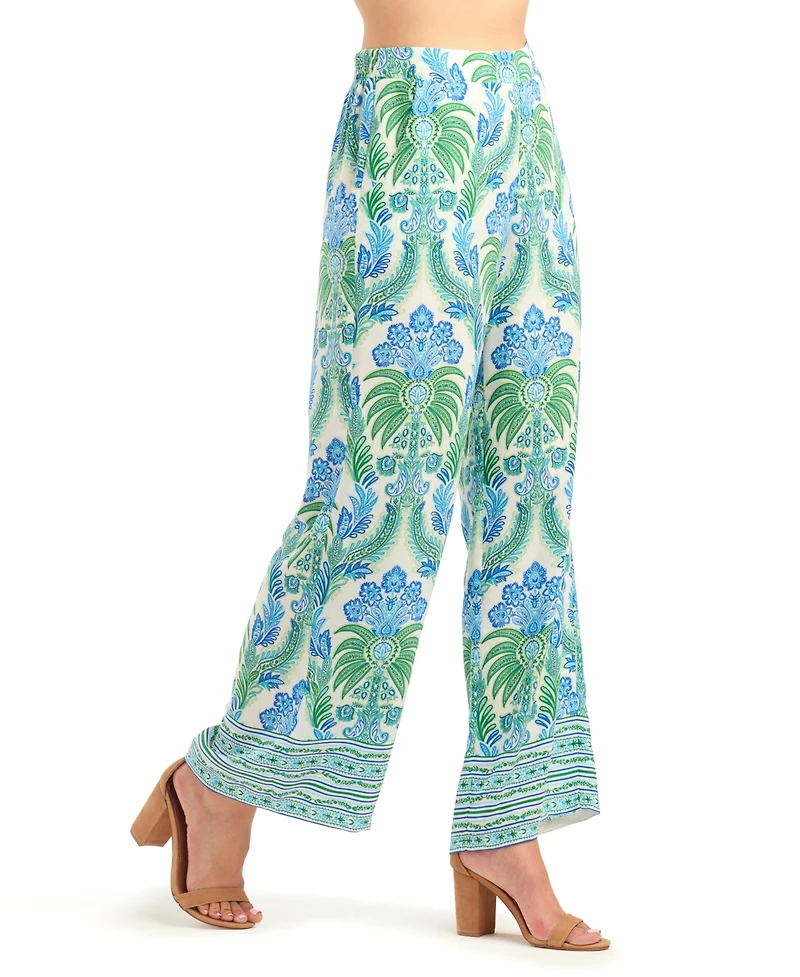 Bcx Women's Printed Wide-Leg Mid-Rise Pants