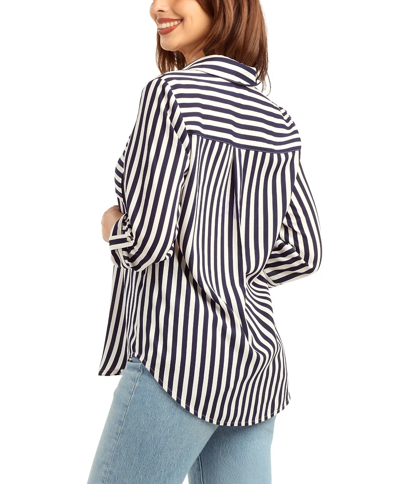 Bcx Women's Printed Button-Up Collared Top