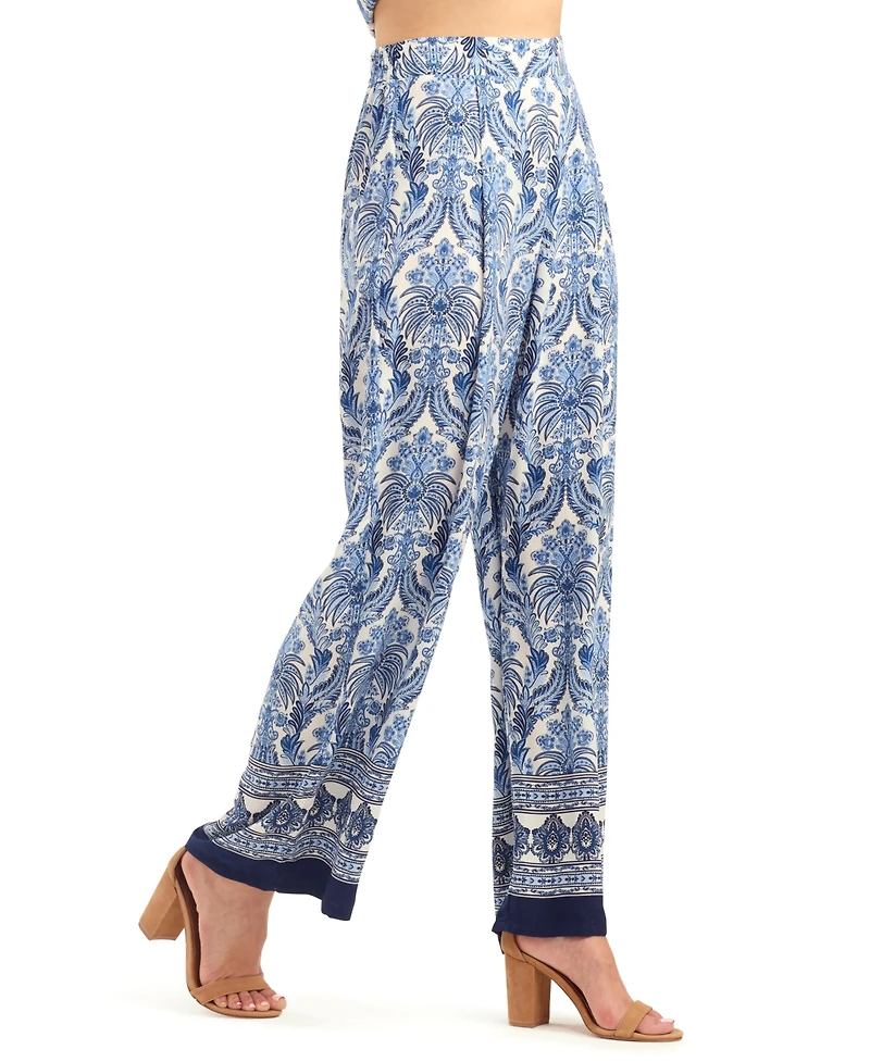 Bcx Women's Printed Wide-Leg Mid-Rise Pants