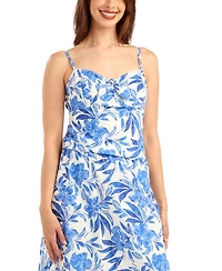 Bcx Women's Eyelet Print Tie-Front V-Neck Top