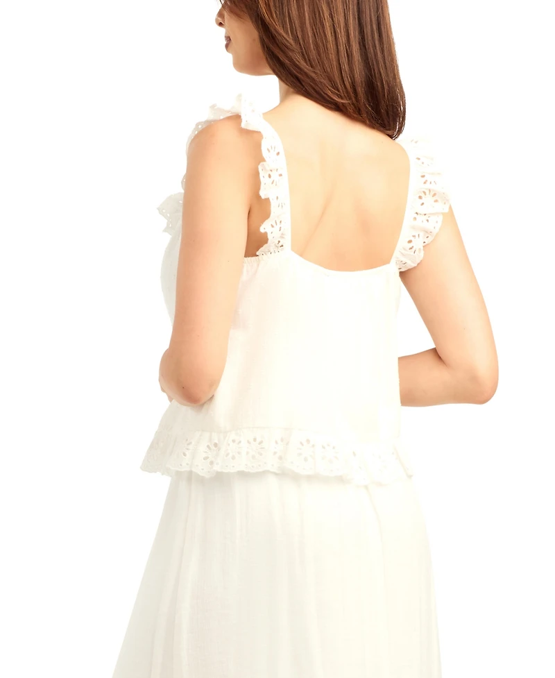 Bcx Women's Striped Ruffle-Detail Square Neck Top