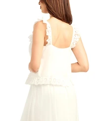 Bcx Women's Striped Ruffle-Detail Square Neck Top