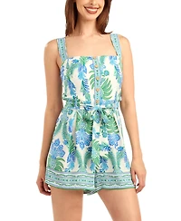 Bcx Women's Poplin Printed Button-Front Romper