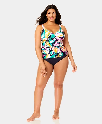 Anne Cole Plus Hidden Underwire Drape Front Tankini Top