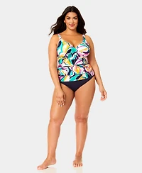Anne Cole Plus Hidden Underwire Drape Front Tankini Top