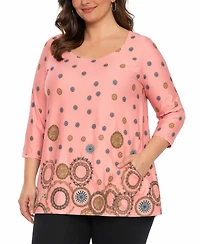 White Mark Plus Printed Sleeve Flowy Tunic Top