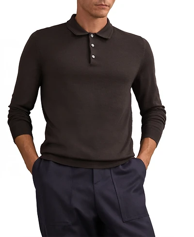 Reiss Men's Merino Wool Long-Sleeve Polo Shirt