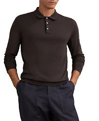 Reiss Men's Merino Wool Long-Sleeve Polo Shirt