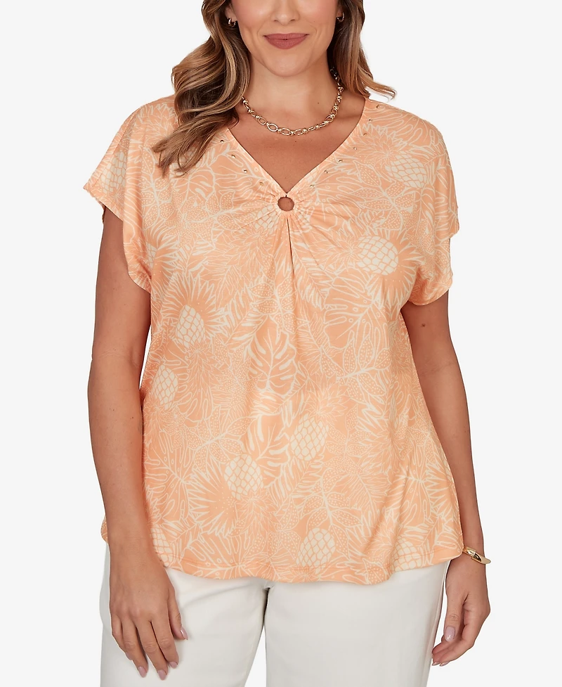 Hearts Of Palm Plus Printed V-neck Top