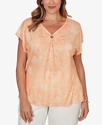 Hearts Of Palm Plus Printed V-neck Top